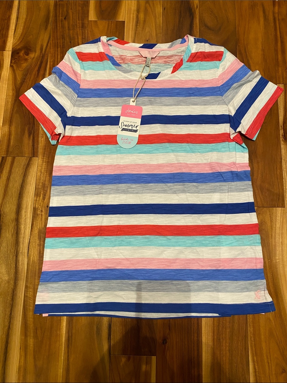 Joules Girls Size 8 Cotton Striped Short Sleeve Tee -Blue, Red, Pink, Mint, Gray